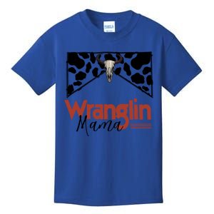 Retro Cowhide Bull Skull Wrangling Mama Western Country Gift Kids T-Shirt