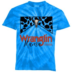 Retro Cowhide Bull Skull Wrangling Mama Western Country Gift Kids Tie-Dye T-Shirt