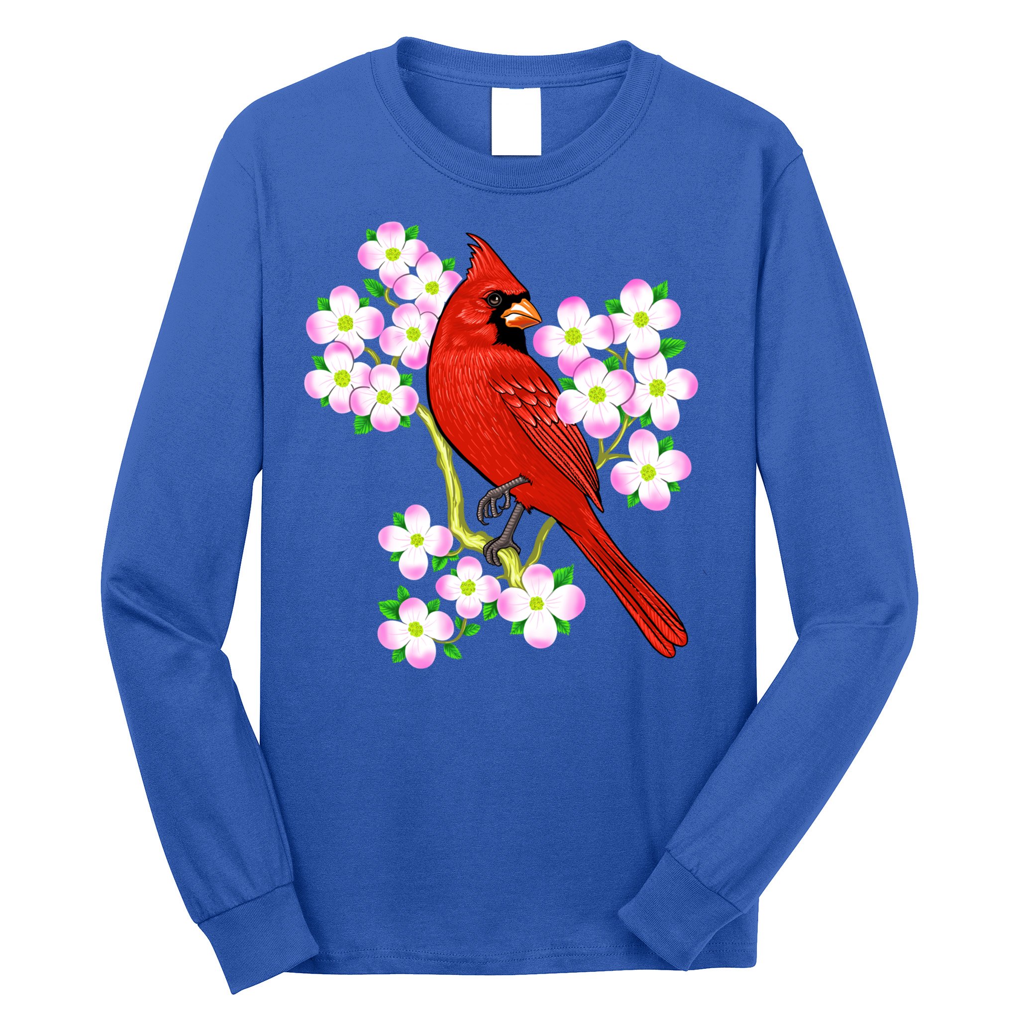 Red Cardinal Bird Dogwood Flower North Carolina Virginia Great Gift Long Sleeve Shirt