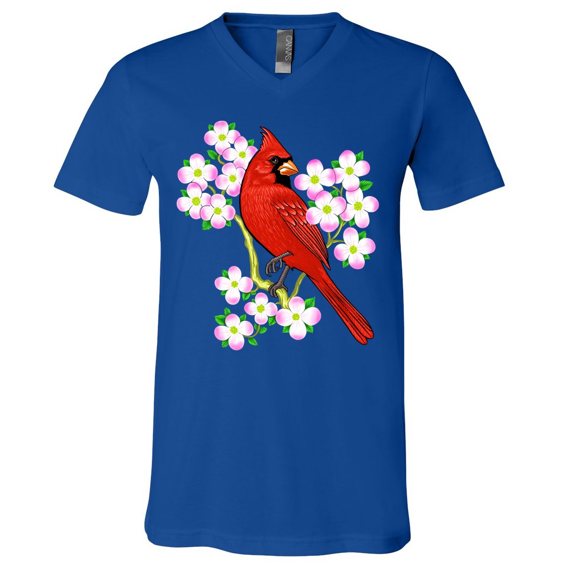 Red Cardinal Bird Dogwood Flower North Carolina Virginia Great Gift V-Neck T-Shirt