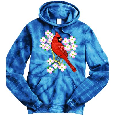 Red Cardinal Bird Dogwood Flower North Carolina Virginia Great Gift Tie Dye Hoodie