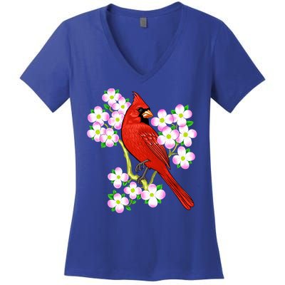 Red Cardinal Bird Dogwood Flower North Carolina Virginia Great Gift Women's V-Neck T-Shirt