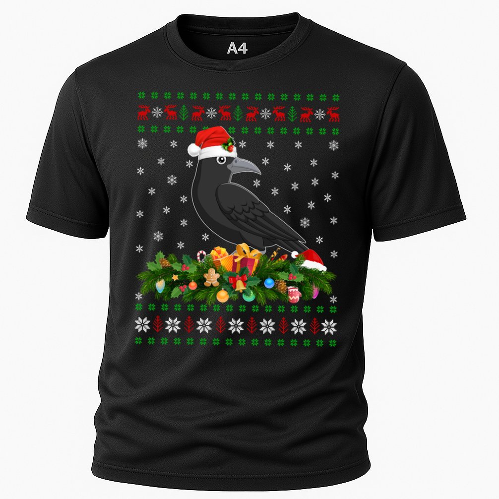 Raven Crow Bird Lover Xmas Santa Hat Ugly Crow Christmas Gift Cooling Performance Crew T-Shirt