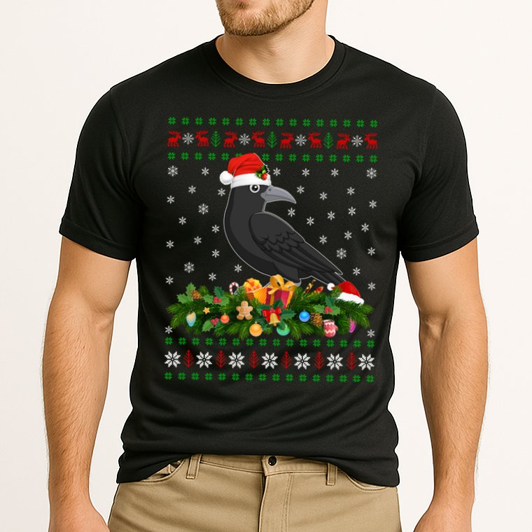 Raven Crow Bird Lover Xmas Santa Hat Ugly Crow Christmas Gift Cooling Performance Crew T-Shirt