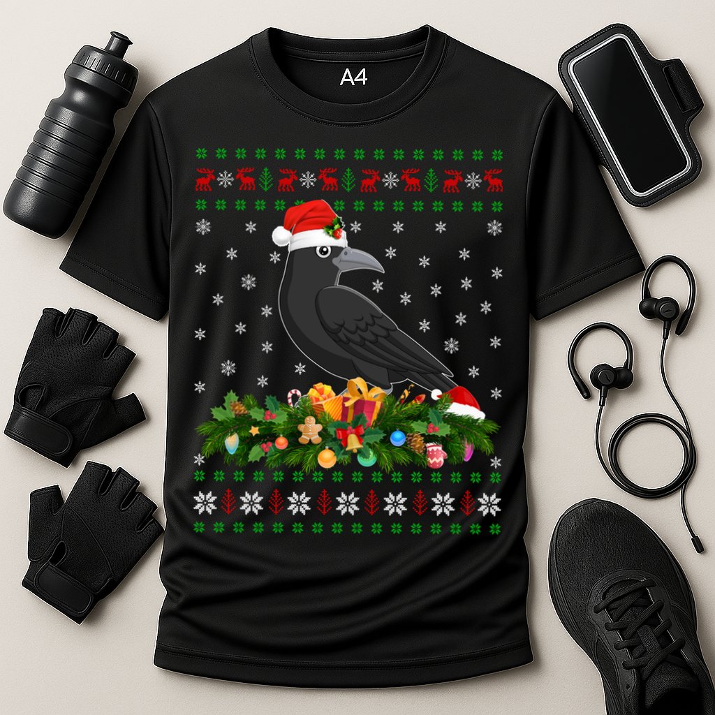 Raven Crow Bird Lover Xmas Santa Hat Ugly Crow Christmas Gift Cooling Performance Crew T-Shirt