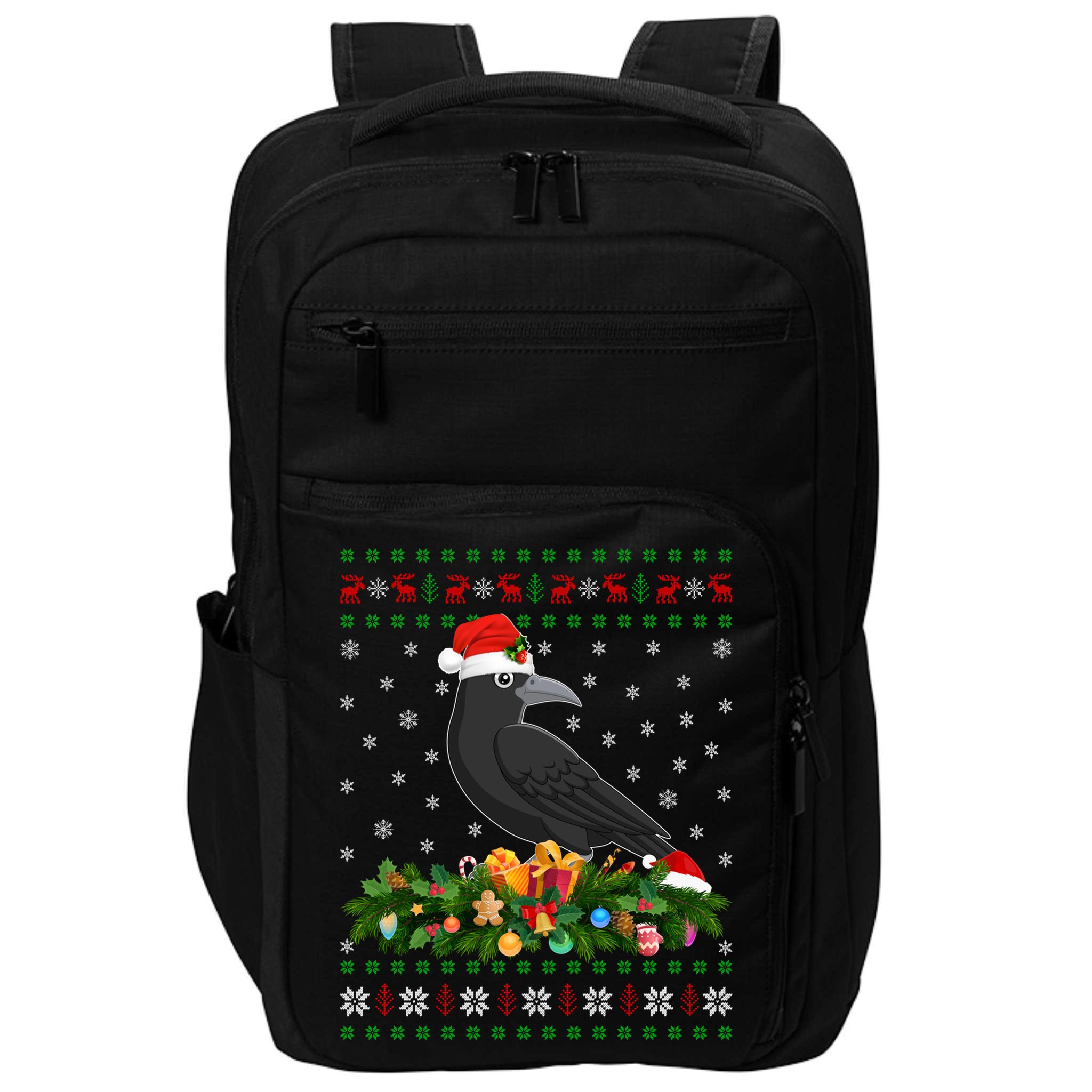 Raven Crow Bird Lover Xmas Santa Hat Ugly Crow Christmas Gift Impact Tech Backpack