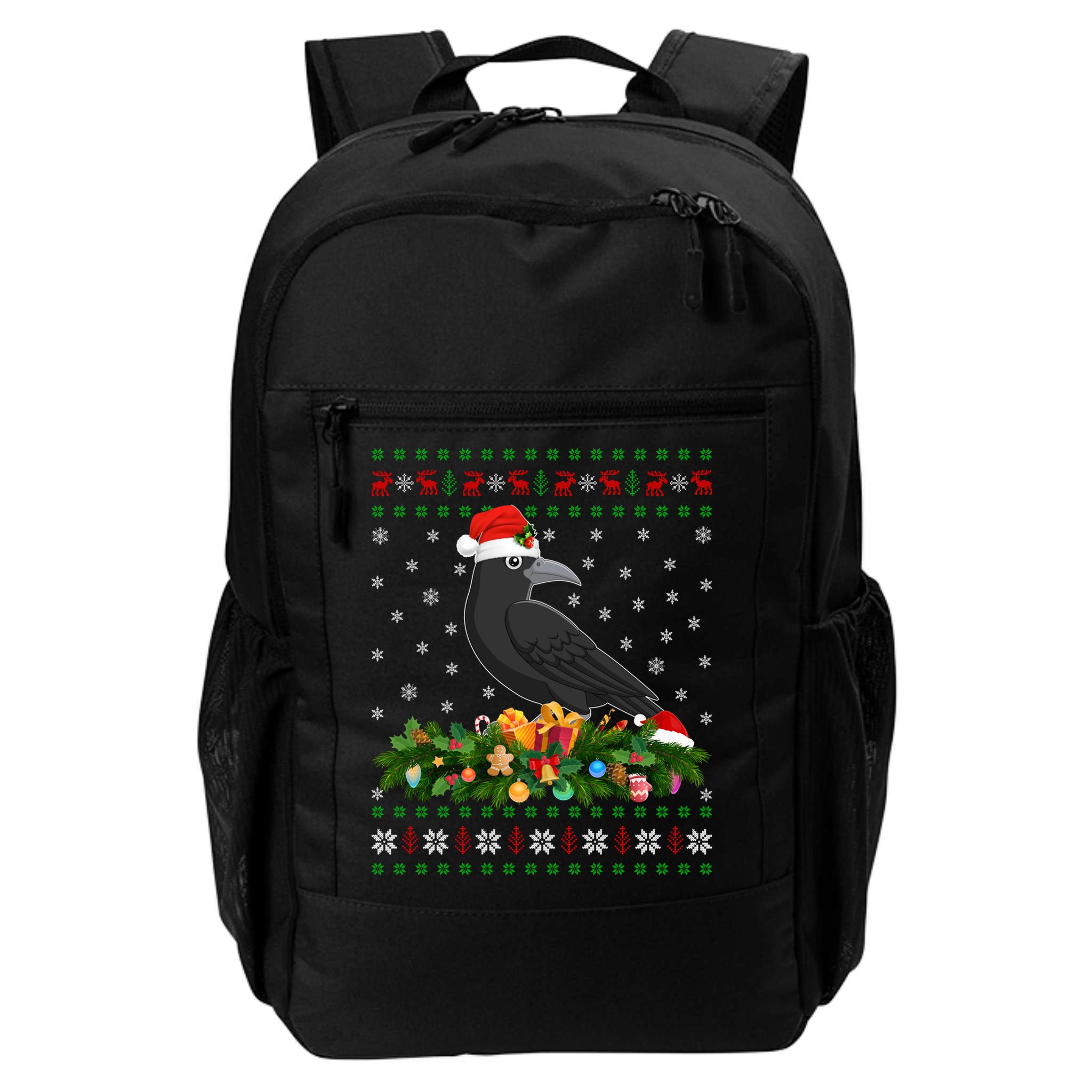 Raven Crow Bird Lover Xmas Santa Hat Ugly Crow Christmas Gift Backpack