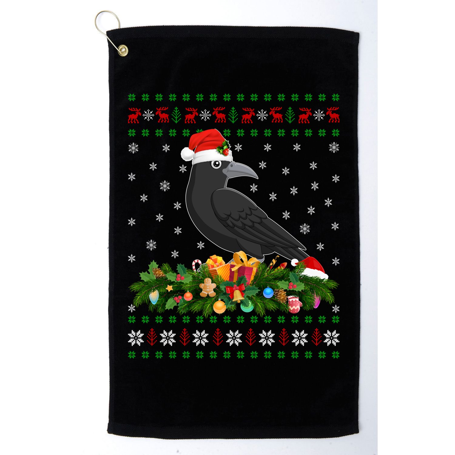 Raven Crow Bird Lover Xmas Santa Hat Ugly Crow Christmas Gift Golf Towel
