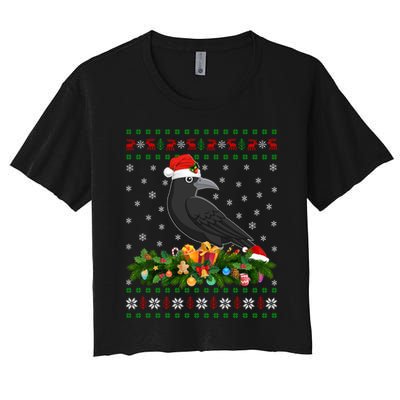 Raven Crow Bird Lover Xmas Santa Hat Ugly Crow Christmas Gift Women's Crop Top Tee
