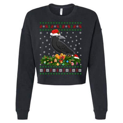 Raven Crow Bird Lover Xmas Santa Hat Ugly Crow Christmas Gift Cropped Pullover Crew