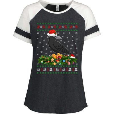 Raven Crow Bird Lover Xmas Santa Hat Ugly Crow Christmas Gift Enza Ladies Jersey Colorblock Tee