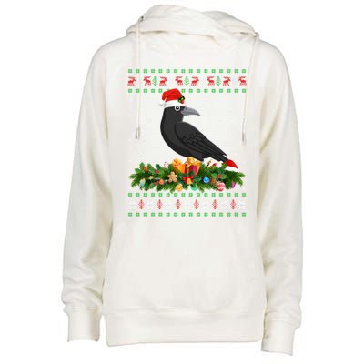 Raven Crow Bird Lover Xmas Santa Hat Ugly Crow Christmas Gift Womens Funnel Neck Pullover Hood