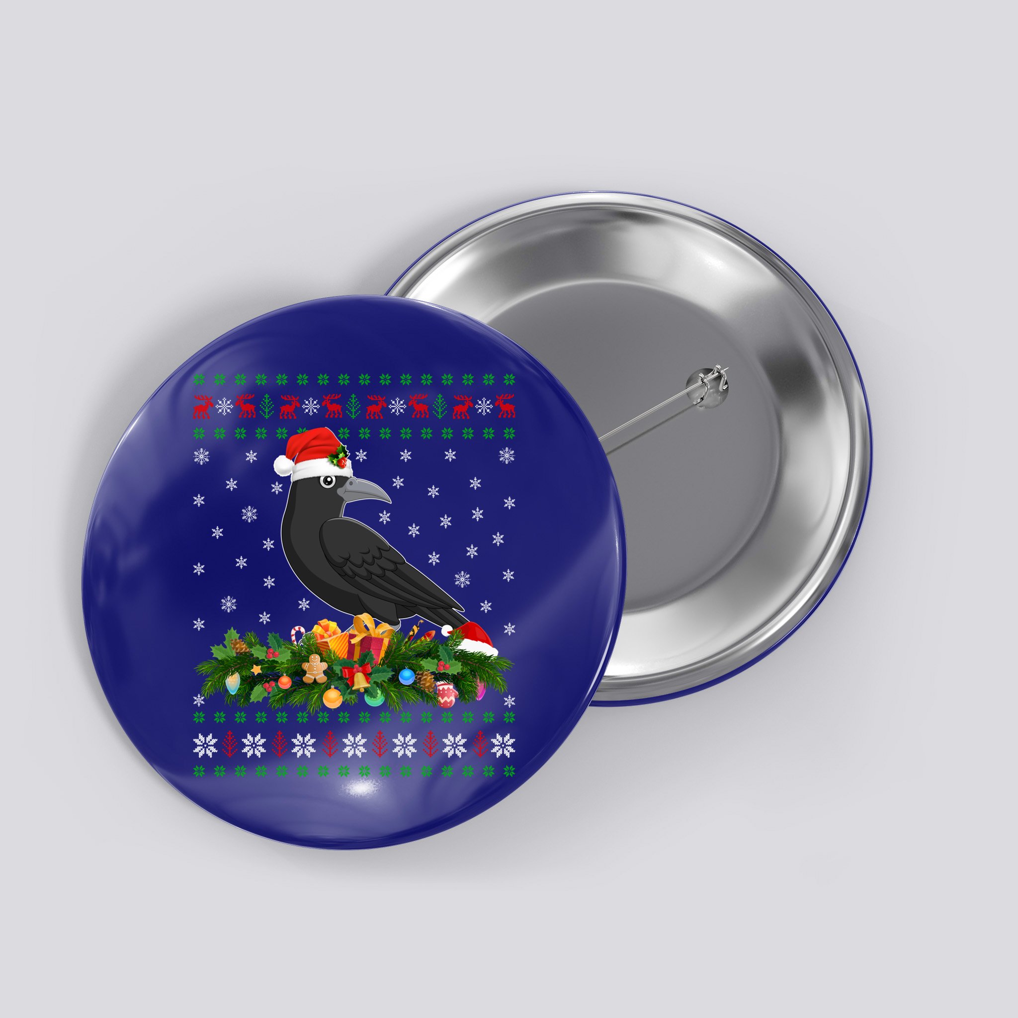 Raven Crow Bird Lover Xmas Santa Hat Ugly Crow Christmas Gift Button