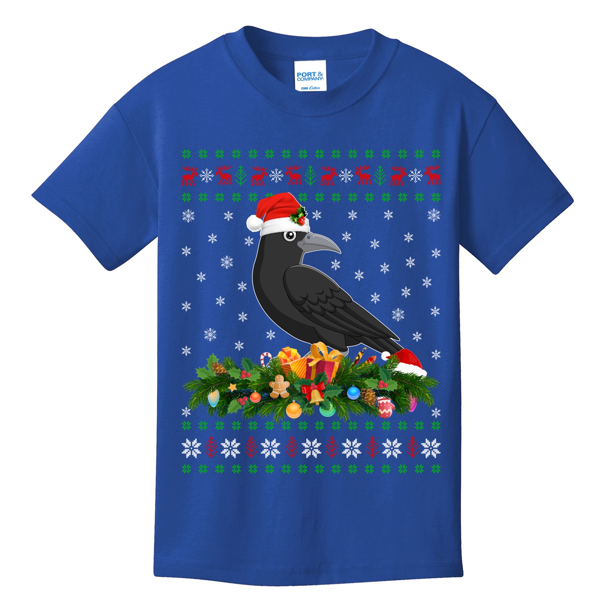 Raven Crow Bird Lover Xmas Santa Hat Ugly Crow Christmas Gift Kids T-Shirt