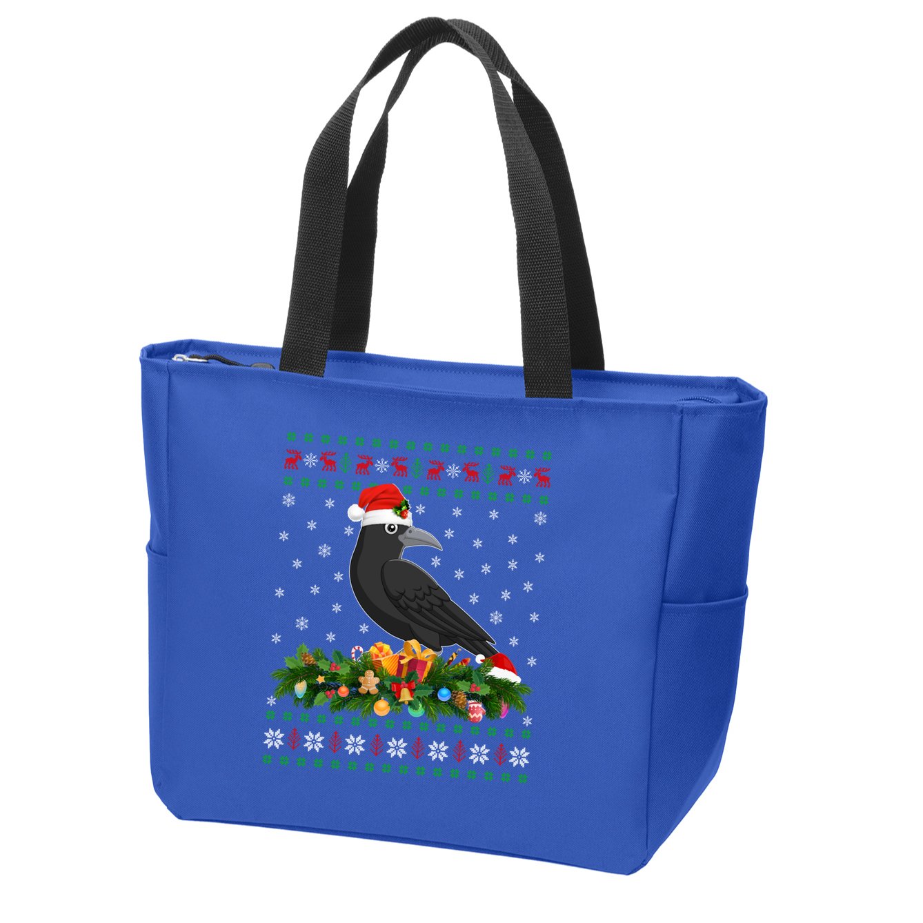 Raven Crow Bird Lover Xmas Santa Hat Ugly Crow Christmas Gift Zip Tote Bag