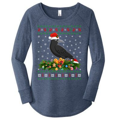 Raven Crow Bird Lover Xmas Santa Hat Ugly Crow Christmas Gift Women's Perfect Tri Tunic Long Sleeve Shirt