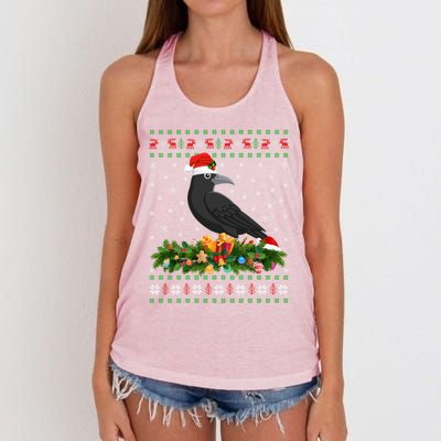 Raven Crow Bird Lover Xmas Santa Hat Ugly Crow Christmas Gift Women's Knotted Racerback Tank