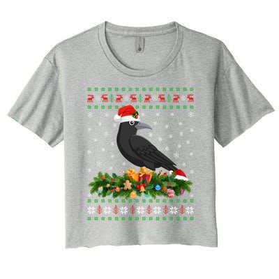 Raven Crow Bird Lover Xmas Santa Hat Ugly Crow Christmas Gift Women's Crop Top Tee