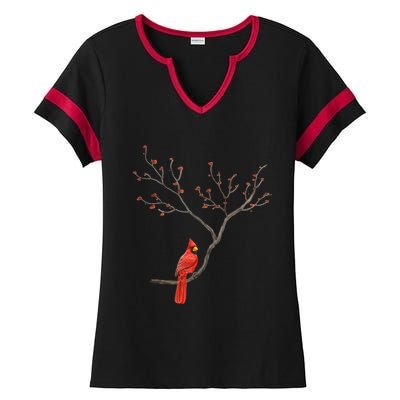 Red Cardinal Bird Lovers Birdwatching Birding Vintage Meaningful Gift Ladies Halftime Notch Neck Tee