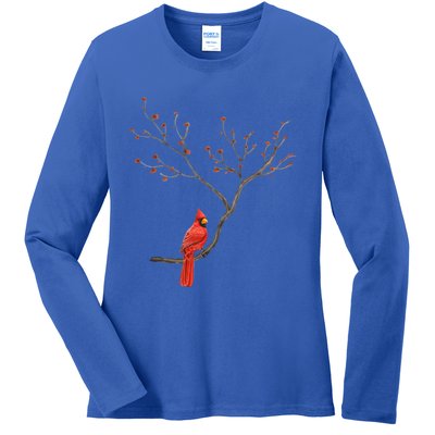 Red Cardinal Bird Lovers Birdwatching Birding Vintage Meaningful Gift Ladies Long Sleeve Shirt