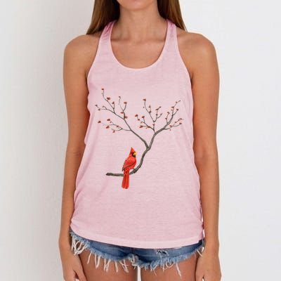 Red Cardinal Bird Lovers Birdwatching Birding Vintage Meaningful Gift Women's Knotted Racerback Tank