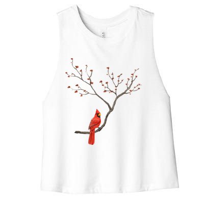 Red Cardinal Bird Lovers Birdwatching Birding Vintage Meaningful Gift Women's Racerback Cropped Tank