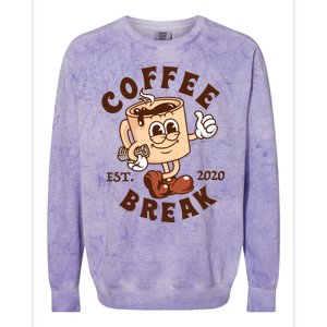 Retro Coffee Break Est 2020 Cartoon Logo Colorblast Crewneck Sweatshirt