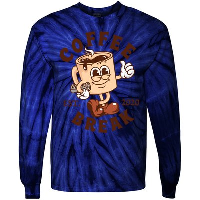 Retro Coffee Break Est 2020 Cartoon Logo Tie-Dye Long Sleeve Shirt