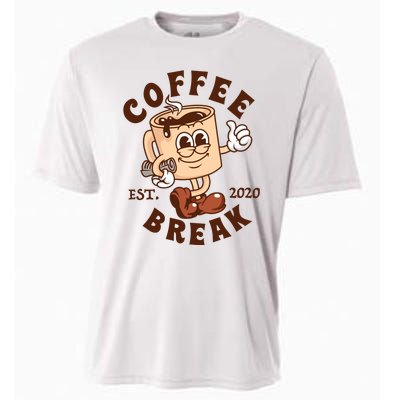 Retro Coffee Break Est 2020 Cartoon Logo Cooling Performance Crew T-Shirt