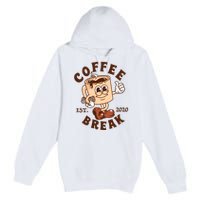 Retro Coffee Break Est 2020 Cartoon Logo Premium Pullover Hoodie