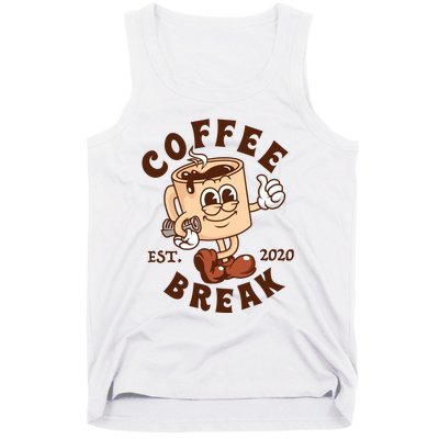 Retro Coffee Break Est 2020 Cartoon Logo Tank Top