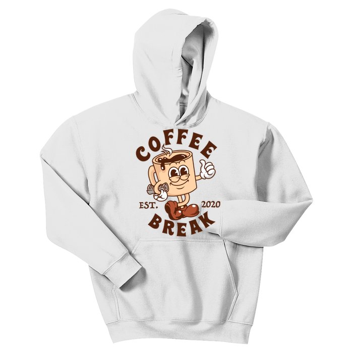 Retro Coffee Break Est 2020 Cartoon Logo Kids Hoodie