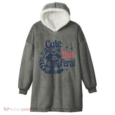 Raccoon Cute But Feral Vintage Hooded Wearable Blanket