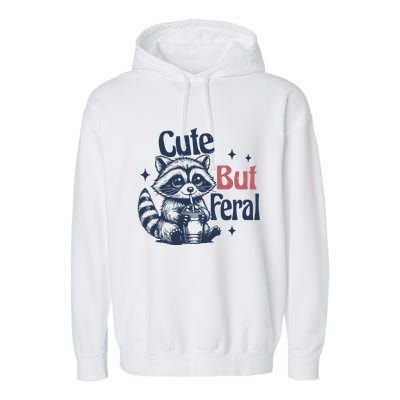 Raccoon Cute But Feral Vintage Garment-Dyed Fleece Hoodie