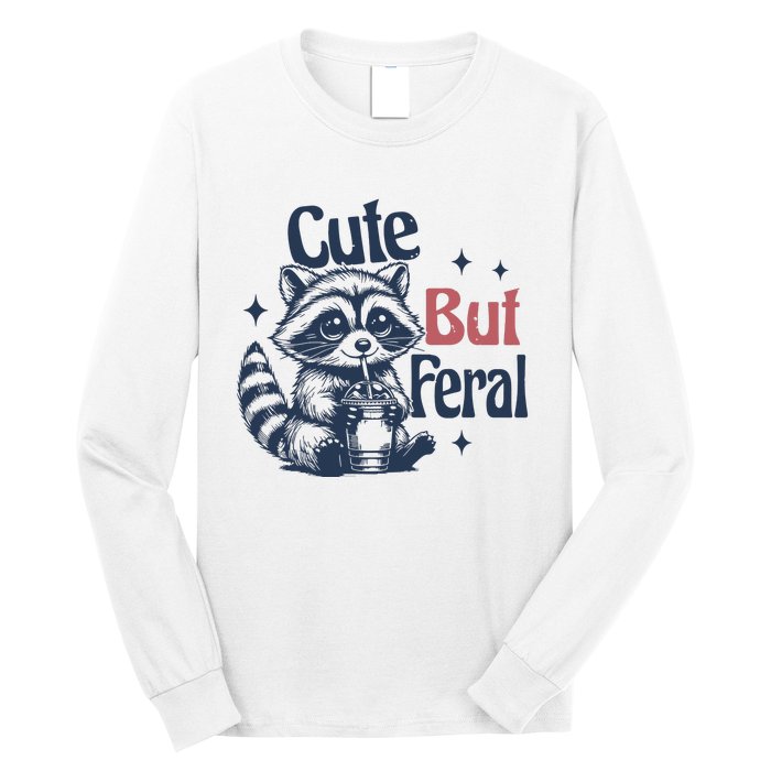 Raccoon Cute But Feral Vintage Long Sleeve Shirt