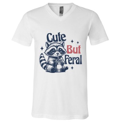 Raccoon Cute But Feral Vintage V-Neck T-Shirt