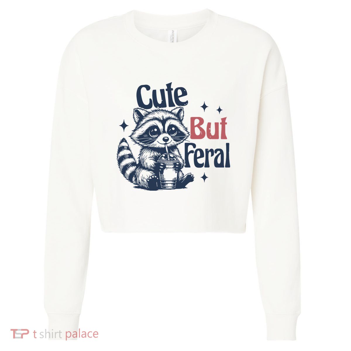 Raccoon Cute But Feral Vintage Cropped Pullover Crew