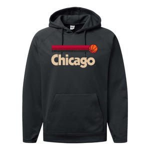 Red Chicago Basketball BBall City Illinois Retro Chicago Performance Fleece Hoodie