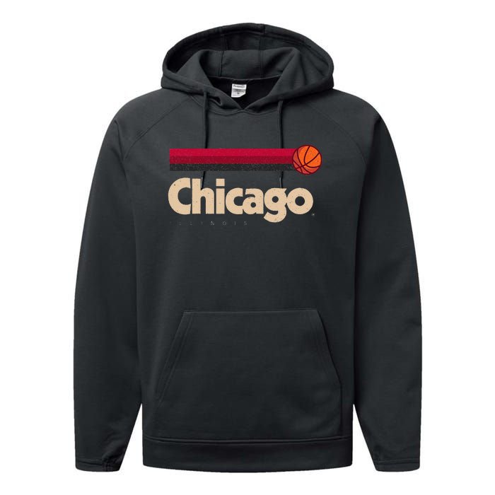 Red Chicago Basketball BBall City Illinois Retro Chicago Performance Fleece Hoodie