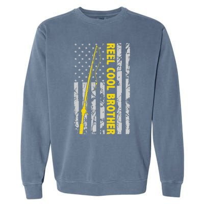 Reel Cool Brother Fishing American USA Flag Gift For Brother Gift Garment-Dyed Sweatshirt