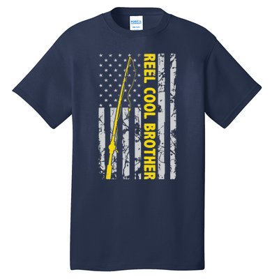 Reel Cool Brother Fishing American USA Flag Gift For Brother Gift Tall T-Shirt