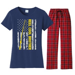 Reel Cool Brother Fishing American USA Flag Gift For Brother Gift Women's Flannel Pajama Set