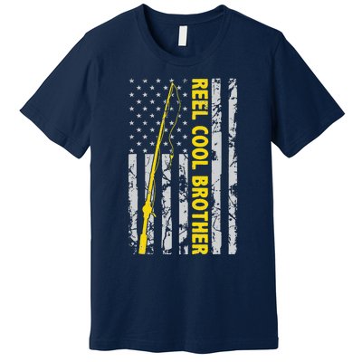 Reel Cool Brother Fishing American USA Flag Gift For Brother Gift Premium T-Shirt