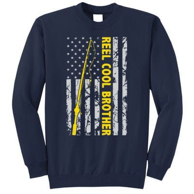 Reel Cool Brother Fishing American USA Flag Gift For Brother Gift Tall Sweatshirt