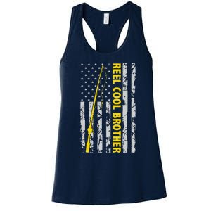 Reel Cool Brother Fishing American USA Flag Gift For Brother Gift Women's Racerback Tank