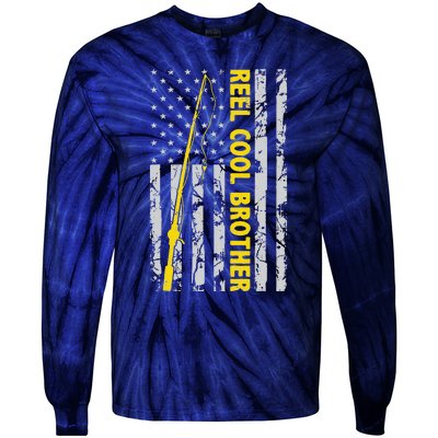 Reel Cool Brother Fishing American USA Flag Gift For Brother Gift Tie-Dye Long Sleeve Shirt