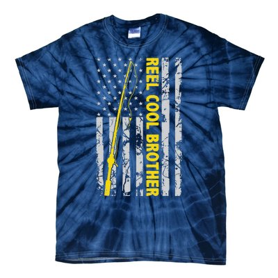 Reel Cool Brother Fishing American USA Flag Gift For Brother Gift Tie-Dye T-Shirt