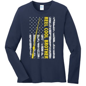 Reel Cool Brother Fishing American USA Flag Gift For Brother Gift Ladies Long Sleeve Shirt