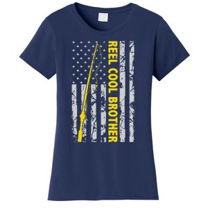 Reel Cool Brother Fishing American USA Flag Gift For Brother Gift Women's T-Shirt