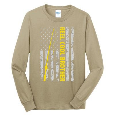 Reel Cool Brother Fishing American USA Flag Gift For Brother Gift Tall Long Sleeve T-Shirt